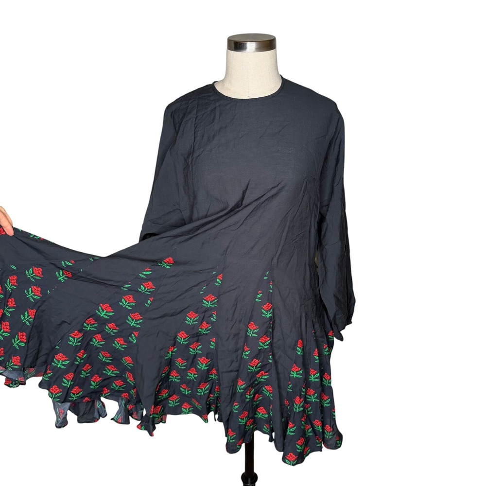 RHODE Ella Floral Paneled Mini Dress Black Rose Floral Godet Hem Women's Size XS - Picture 2 of 8